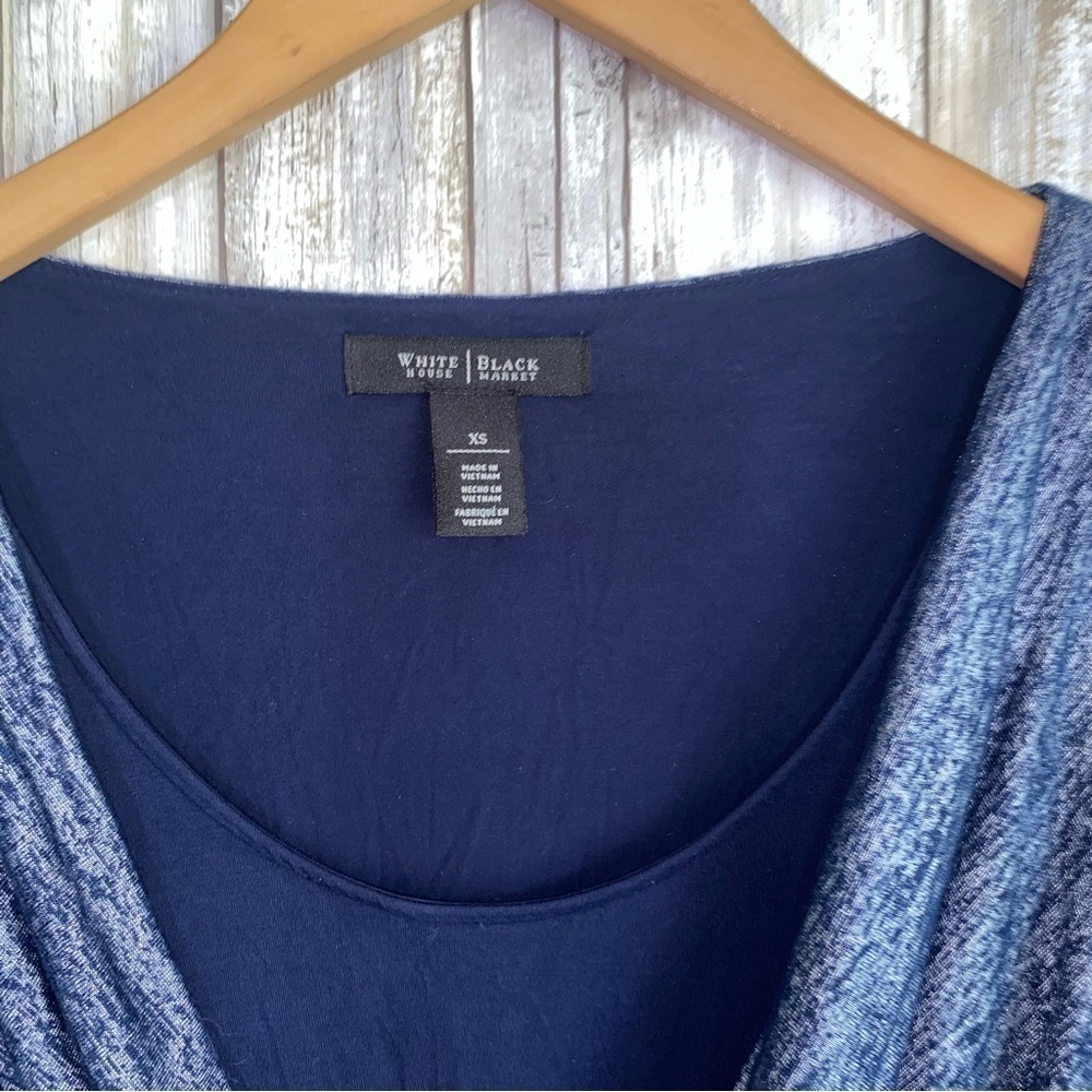 White House Black Market Navy Blue Drape Neck Blouse - Picture 5 of 5